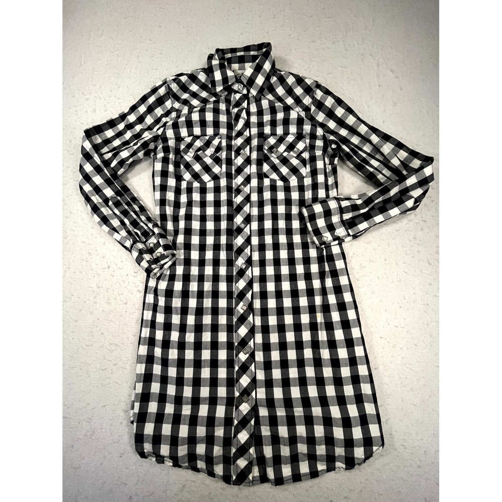 Cowgirl Justice Western Shirt Dress Youth S Black White Check Pleated Pearl Snap